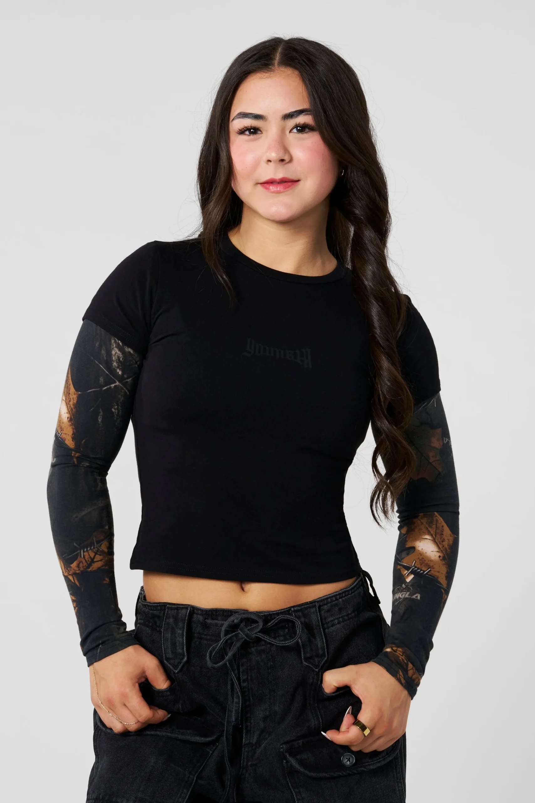 W4293 - Camo Twofer Baby Tee