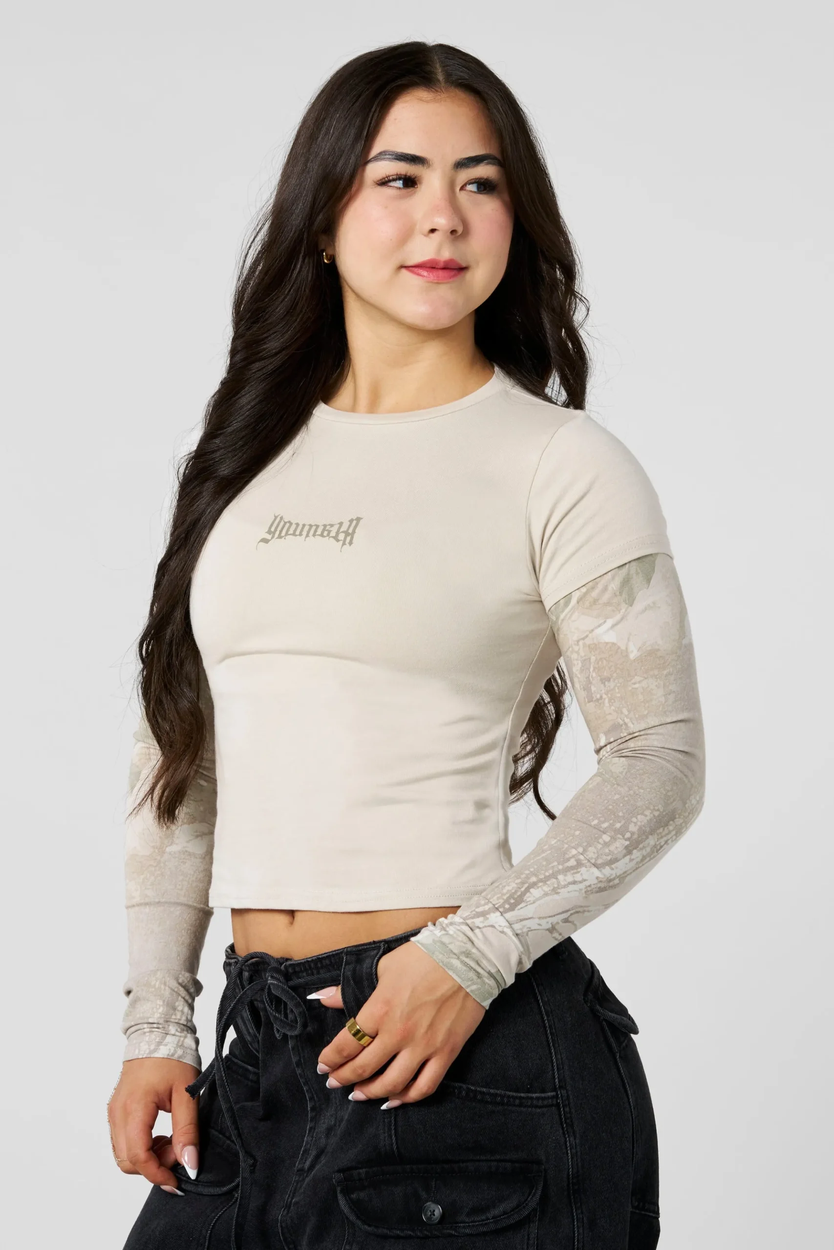 W4293 - Camo Twofer Baby Tee