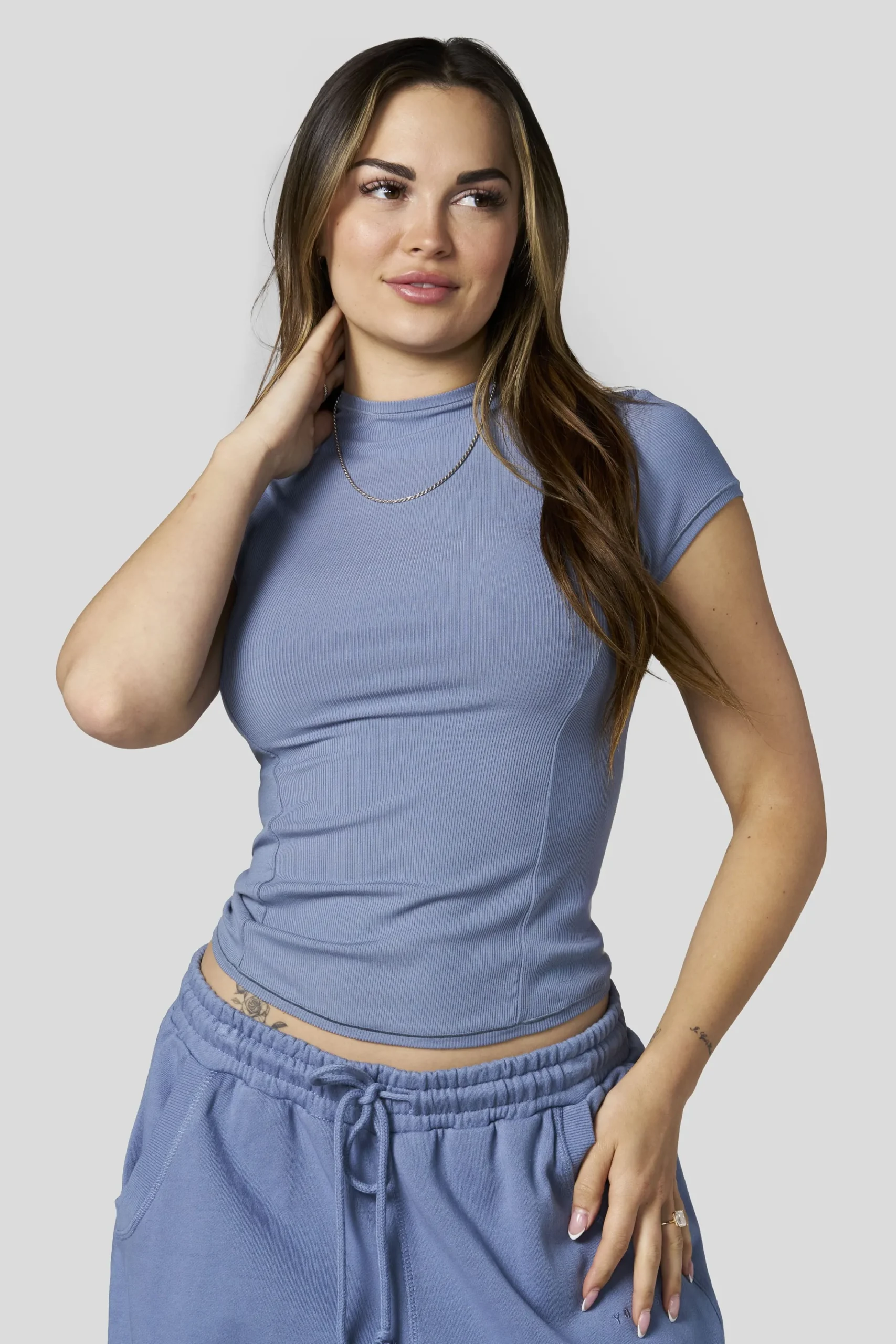 W4270 Ribbed Mock Neck Tee
